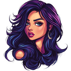 Atemoya Cartoon Style Background Icon with Woman with Long Hair and Blue Eyes Isolated on Transparent Background