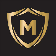 Shield Logo Combine With Letter M Vector Template