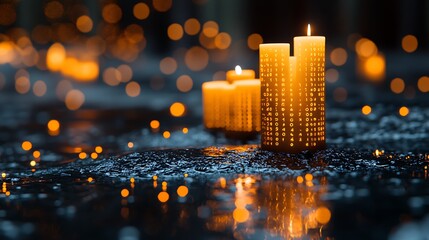 A vibrant glowing dashboard featuring dynamic bar graphs and flowing percentage data.