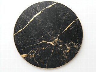 Fototapeta premium Black Marble Coaster: A circular coaster crafted from exquisite black marble, its surface veined with intricate gold patterns, embodying luxury and timeless elegance.
