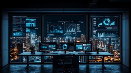 A vibrant glowing dashboard featuring dynamic bar graphs and flowing percentage data.