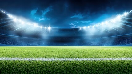 Obraz premium Massive Football Stadium Under Bright Floodlights in Night Sky