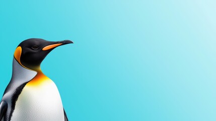 Fototapeta premium Sleek Minimalist Penguin in Tuxedo Against Stylish Turquoise Background