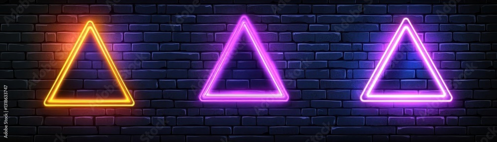 Poster Vector illustration of three glowing neon frames in the shape of a triangle
