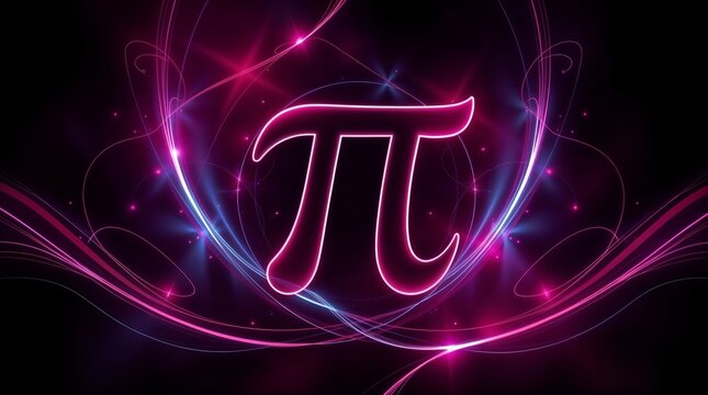 Vibrant graphic design of the Pi symbol with glowing effects and swirling colors for Pi Day