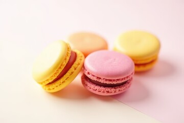 Fototapeta premium Vibrant Macarons in Detail: An Aesthetic Glimpse of Edible Masterpieces