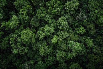 Naklejka premium aerial drone view of dense tropical rainforest jungle vast greenery natural landscape environmental concept