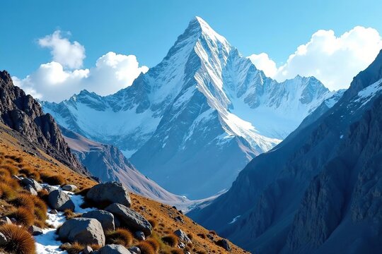 Killer mountain Nanga Parbat with rugged terrain and rocky cliffs, terrain, rocky