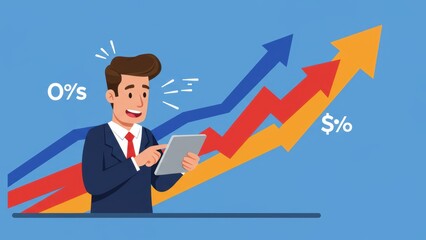 Caucasian male businessman using tablet with financial graphs in blue background Concepts include growth, analytics, entrepreneurship