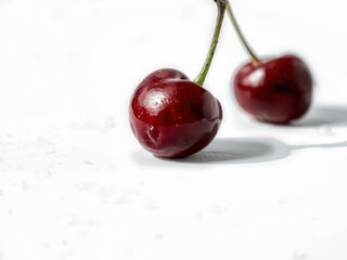Two Red Cherries on White Background