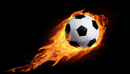 Fototapeta premium ballon de foot en flamme sur un fond noir