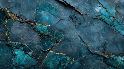 The captivating surface features a blend of turquoise and dark stone hues, accented by striking golden veins, creating a natural and artistic texture