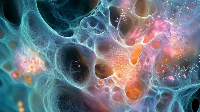an abstract structure resembling a microscopic image of cells or tissues.