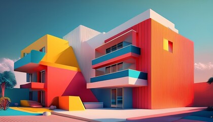 Fototapeta premium render of a modern building in a clean geometry in vibrant colors