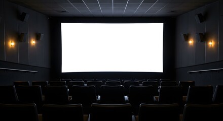 Obraz premium Unoccupied theater seats illuminated by bright cinema screen