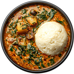 A Bowl of Nigerian Egusi Soup with Ground Melon Seed Isolated on Transparent Background