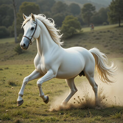 Obraz premium White Horse Running Galloping Pasture Equestrian