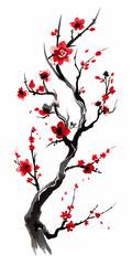 Cherry Blossom Tree with Delicate Flowers – Beautiful Pink Petal Spring Illustration.