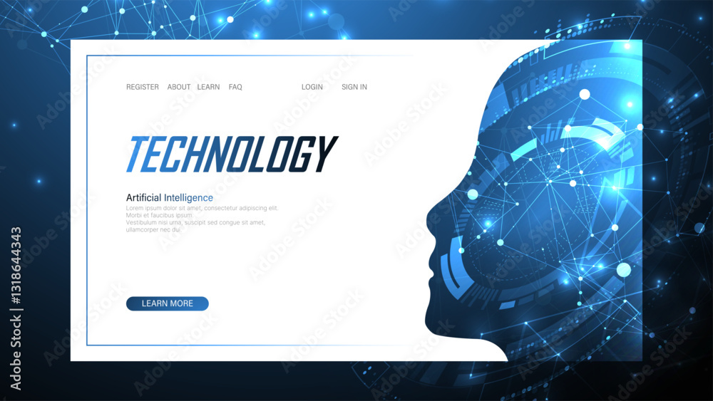 Poster Technological digital AI concept. Vector landing page.