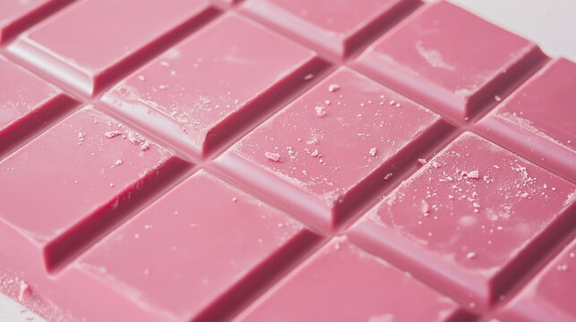 Close-Up of Ruby Chocolate Bar with Crumbly Texture