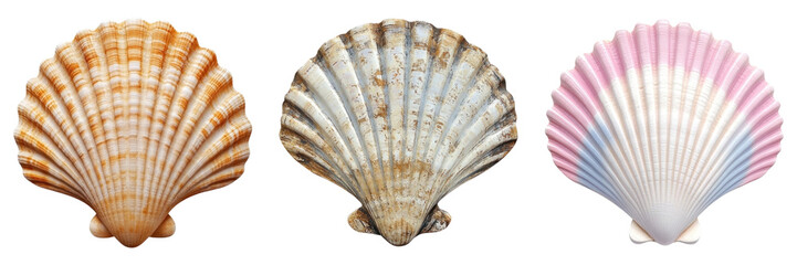 Three colorful seashells isolated on transparency background