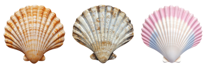Three colorful seashells isolated on transparency background