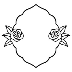 Ornate Floral Frame with Roses in Black and White