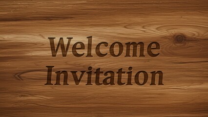 Carved wooden invitation sign with welcoming text Ideal for outdoor events, gatherings, and celebrations Rustic charm and craftsmanship