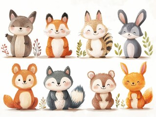 Obraz premium Watercolor set of funny animals 