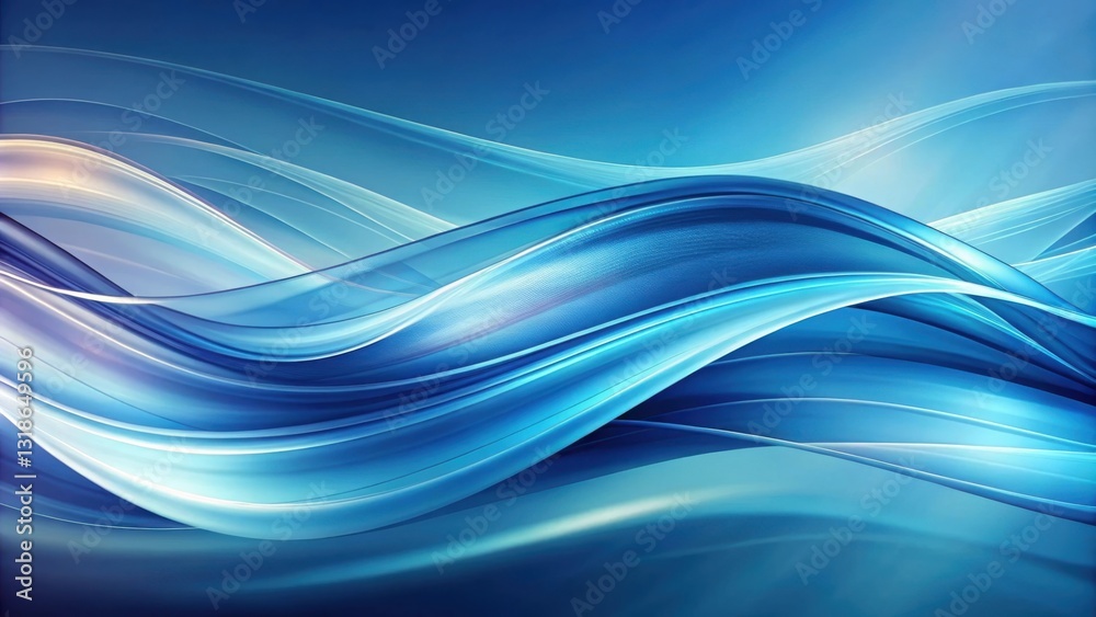 Poster abstract blue swirling waves, a digital art background with smooth, flowing lines and hues of light 