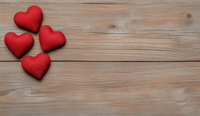 Fototapeta premium Red Glitter Hearts on Rustic Wooden Background
