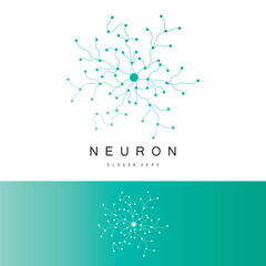 Neuron logo or brain nerve cell logo design, template icon, molecule, atom, brain cell, logo illustration template with vector concept