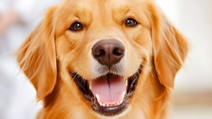 Happy Golden Retriever Dog with a Bright Smile in a Closeup Portrait Outdoors
