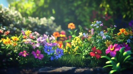 Vibrant Rainbow of Blossoms in a Sunlit Garden