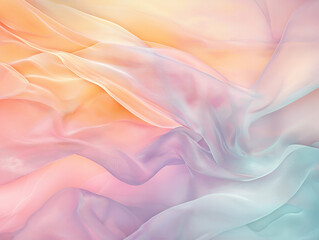 Fototapeta premium Pastel abstract background of resemble sheer fabric or soft ribbons gently cascading. These wispy forms create a sense of fluidity and movement.