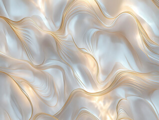abstract pearly background of  petal-like shapes that resemble flowing silk, mother-of-pearl, or translucent glass. These forms overlap and create a sense of depth and movement.