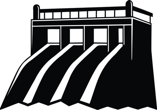 black and white dam with flowing water clip art preview