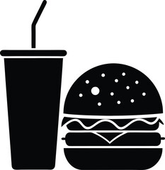 Burger and Drink Silhouette Vector, Burger Icon