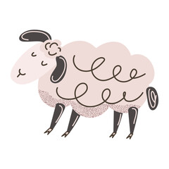 Cute sheep with curly wool. Farm animal. Simple and playful farm animal design in soft pastel tones