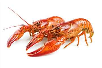 Two Fresh Crawfish Displayed on a White Background Ready for Cooking