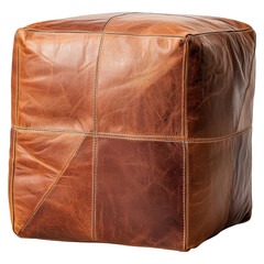 Obraz premium A stylish, square leather pouf showcasing rich, warm tones and a textured finish, perfect for home decor.