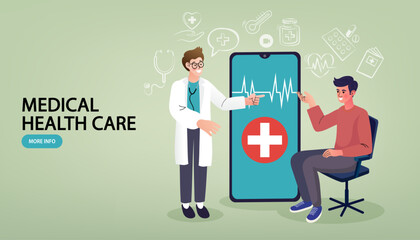 online medical consultation to a patient in a clinic. Concept of professional healthcare, telemedicine, and diagnosis.