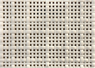 Close up of synthetic plastic rattan in weaving pattern. Close up molded plastic basket in white color. Seamless background texture.