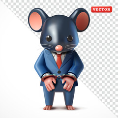 Rat in suit with both hands handcuffed vector 3d. Suitable for business, crime and design elements