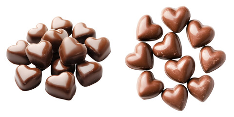Fototapeta premium Heart shaped chocolate candies on transparency background, glossy and matte finishes