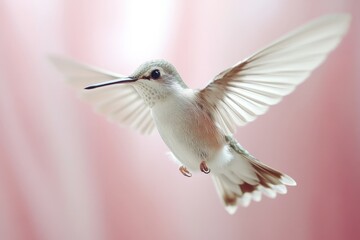 Hummingbird hovering in vibrant colors while feeding in a serene environment