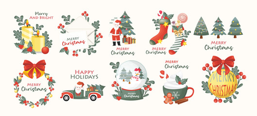 Merry Christmas typogaphy set vector