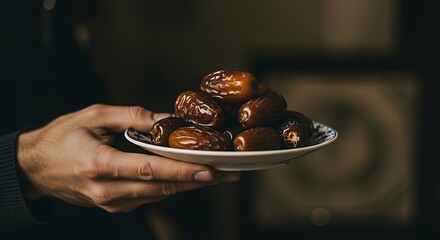 Hand Holding Plate of Sweet Dates Ready to Be Served
