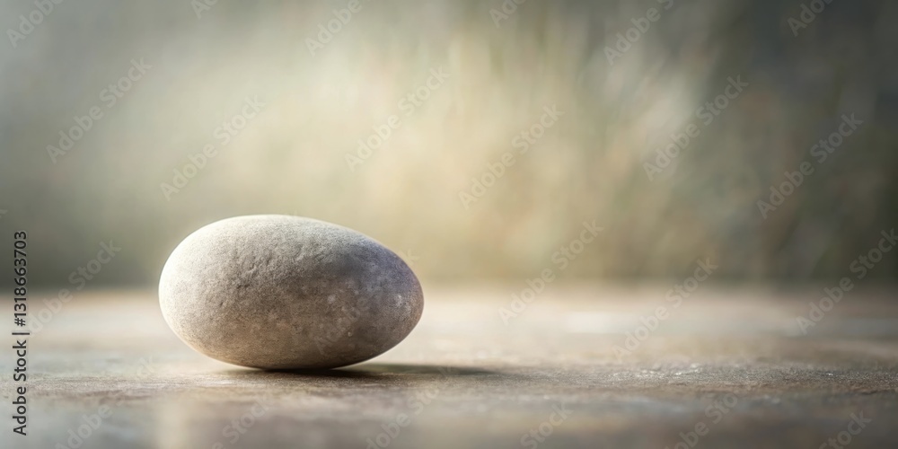 Aufkleber A Single Smooth River Stone Resting on a Textured Surface with a Soft, Blurred Background