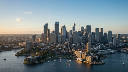 Obraz premium Sydney skyline with skyscrapers and waterfront view during sunset Represents modern urban living and tourism